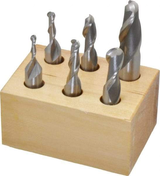 Interstate - 1/8 to 1/2", 2 Flute Ball End Mill Set - Uncoated, High Speed Steel, Single End, 3/8, 1/2" Shank Diam, Centercutting - Eagle Tool & Supply
