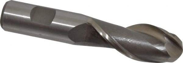 Interstate - 7/8" Diam, 2" LOC, 2 Flute High Speed Steel Ball End Mill - Uncoated, Single End, 4-1/4" OAL, 3/4" Shank Diam, Spiral Flute - Eagle Tool & Supply