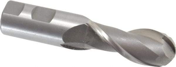 Interstate - 1" Diam, 2-1/4" LOC, 2 Flute High Speed Steel Ball End Mill - Uncoated, Single End, 4-3/4" OAL, 1" Shank Diam, Spiral Flute - Eagle Tool & Supply