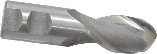 Interstate - 1-1/4" Diam, 2-1/2" LOC, 2 Flute High Speed Steel Ball End Mill - Uncoated, Single End, 5" OAL, 1-1/4" Shank Diam, Spiral Flute - Eagle Tool & Supply
