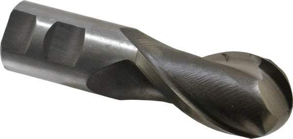 Interstate - 1-3/8" Diam, 2-1/2" LOC, 2 Flute High Speed Steel Ball End Mill - Uncoated, Single End, 5" OAL, 1-1/4" Shank Diam, Spiral Flute - Eagle Tool & Supply
