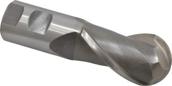 Interstate - 1-1/2" Diam, 2-1/2" LOC, 2 Flute High Speed Steel Ball End Mill - Uncoated, Single End, 5" OAL, 1-1/4" Shank Diam, Spiral Flute - Eagle Tool & Supply