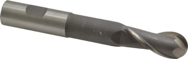 Interstate - 3/4" Diam, 1-5/8" LOC, 2 Flute High Speed Steel Ball End Mill - Uncoated, Single End, 5-3/8" OAL, 3/4" Shank Diam, Spiral Flute - Eagle Tool & Supply