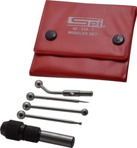 SPI - 0.0002 Inch Accuracy, Single End, Center Finder Set Mechanical - 0.1 Inch Head Diameter, Includes 4 Attachments, Case, Holder, 4 Pieces - Eagle Tool & Supply