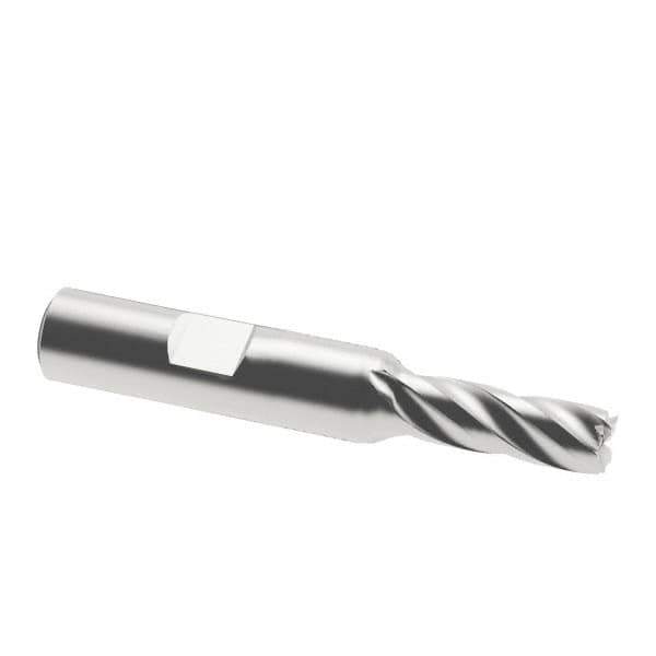 Interstate - 7mm, 11/16" LOC, 3/8" Shank Diam, 2-1/2" OAL, 4 Flute, Cobalt Square End Mill - Single End, Uncoated, Spiral Flute, 30° Helix, Centercutting, Right Hand Cut, Right Hand Flute - Eagle Tool & Supply