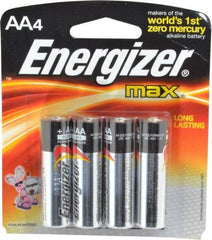 Energizer - Size AA, Alkaline, 4 Pack, Standard Battery - 1.5 Volts, Flat Terminal, LR6, ANSI, IEC Regulated - Eagle Tool & Supply
