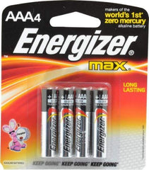 Energizer - Size AAA, Alkaline, 4 Pack, Standard Battery - 1.5 Volts, Button Tab Terminal, LR03, ANSI, IEC Regulated - Eagle Tool & Supply