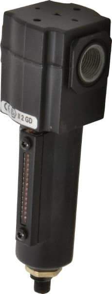 Norgren - 3/8" Port, 6.02" High x 1.98" Wide Compact Filter with Metal Bowl, Automatic Drain - 55 SCFM, 150 Max psi, 150°F Max Temp, Sight Glass Included, Modular Connection, 2.2 oz Bowl Capacity - Eagle Tool & Supply