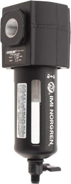 Norgren - 3/8" Port, 7.15" High x 2.68" Wide Intermediate Filter with Polycarbonate Bowl, Manual Drain - 65 SCFM, 150 Max psi, 125°F Max Temp, Modular Connection, Bowl Guard, 3.5 oz Bowl Capacity - Eagle Tool & Supply