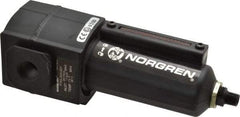 Norgren - 3/8" Port, 7.15" High x 2.68" Wide Intermediate Filter with Metal Bowl, Automatic Drain - 65 SCFM, 250 Max psi, 150°F Max Temp, Sight Glass Included, Modular Connection, 3.5 oz Bowl Capacity - Eagle Tool & Supply