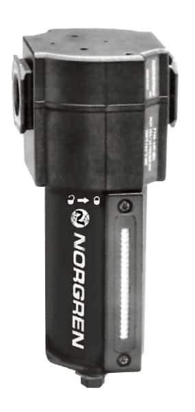 Norgren - 3/4" Port, 7.95" High x 3.15" Wide Standard Filter with Metal Bowl, Automatic Drain - 140 SCFM, 250 Max psi, 150°F Max Temp, Sight Glass Included, Modular Connection, 7 oz Bowl Capacity - Eagle Tool & Supply