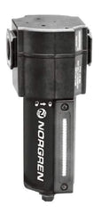 Norgren - 3/4" Port, 7.95" High x 3.15" Wide Standard Filter with Metal Bowl, Automatic Drain - 140 SCFM, 250 Max psi, 150°F Max Temp, Sight Glass Included, Modular Connection, 7 oz Bowl Capacity - Eagle Tool & Supply