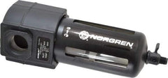 Norgren - 3/4" Port, 7.95" High x 3.15" Wide Standard Filter with Polycarbonate Bowl, Manual Drain - 140 SCFM, 150 Max psi, 125°F Max Temp, Modular Connection, Bowl Guard, 7 oz Bowl Capacity - Eagle Tool & Supply