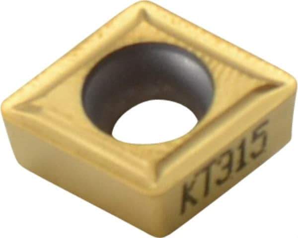 Kennametal - CCMT32.52 LF Grade KT315 Cermet Turning Insert - TiN/TiCN/TiN Finish, 80° Diamond, 3/8" Inscr Circle, 5/32" Thick, 1/32" Corner Radius - Eagle Tool & Supply