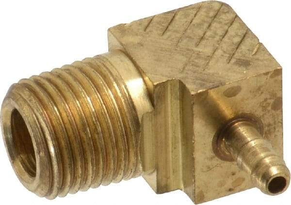 Parker - 3/32" Tube ID, 1/8-27 Thread, Metal Barbed Male Tube Elbow - Brass, 5/32" Tube OD - Eagle Tool & Supply