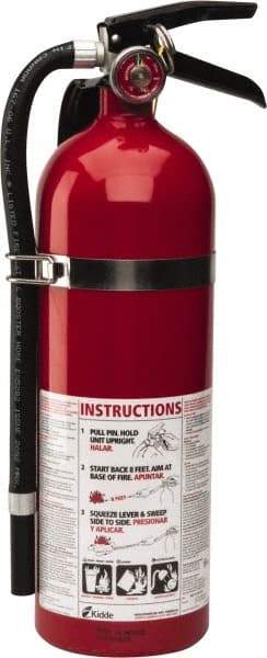 Kidde - 5 Lb, 3-A:40-B:C Rated, Dry Chemical Fire Extinguisher - 4-1/2" Diam x 16.07" High, 195 psi, 18' Discharge in 15 sec, Rechargeable, Seamless Aluminum Cylinder - Eagle Tool & Supply