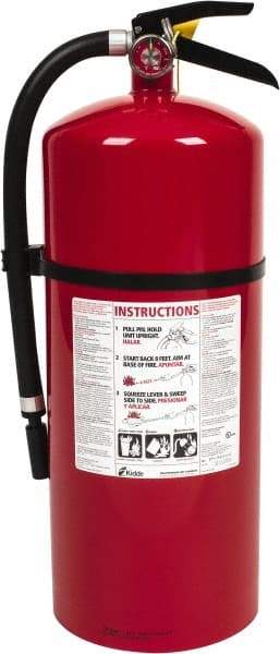 Kidde - 18 Lb, 6-A:80-B:C Rated, Dry Chemical Fire Extinguisher - 7" Diam x 21.6" High, 195 psi, 20' Discharge in 22 sec, Rechargeable, Steel Cylinder - Eagle Tool & Supply