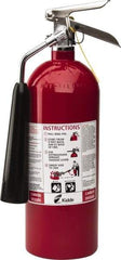 Kidde - 5 Lb, 10-A:80-B:C Rated, Carbon Dioxide Fire Extinguisher - 5-1/4" Diam x 17" High, 850 psi, 8' Discharge in 9 sec, Rechargeable, Aluminum Cylinder - Eagle Tool & Supply