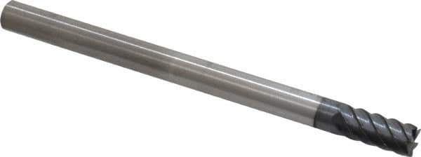 SGS - 1/4", 17/32" LOC, 1/4" Shank Diam, 3-1/2" OAL, 6 Flute, Solid Carbide Square End Mill - Single End, AlTiN Finish, Spiral Flute, 45° Helix, Centercutting, Right Hand Cut, Right Hand Flute, Series 57 - Eagle Tool & Supply