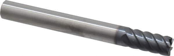 SGS - 1/2", 1-3/32" LOC, 1/2" Shank Diam, 4-1/2" OAL, 6 Flute, Solid Carbide Square End Mill - Single End, AlTiN Finish, Spiral Flute, 45° Helix, Centercutting, Right Hand Cut, Right Hand Flute, Series 57 - Eagle Tool & Supply