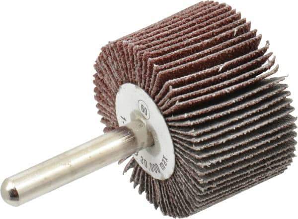 Camel Grinding Wheels - 1-1/2" Diam x 1" Face Width, Medium Aluminum Oxide Coated Mounted Flap Wheel - 1/4" Shank Mount, 60 Grit, 30,000 Max RPM - Eagle Tool & Supply