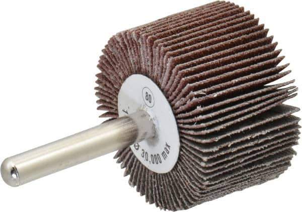 Camel Grinding Wheels - 1-1/2" Diam x 1" Face Width, Medium Aluminum Oxide Coated Mounted Flap Wheel - 1/4" Shank Mount, 80 Grit, 30,000 Max RPM - Eagle Tool & Supply