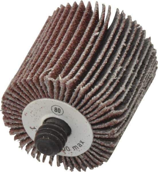 Camel Grinding Wheels - 1" Diam x 1" Face Width, Medium Aluminum Oxide Coated Mounted Flap Wheel - 1/4-20 Threaded Mount, 80 Grit, 30,000 Max RPM - Eagle Tool & Supply