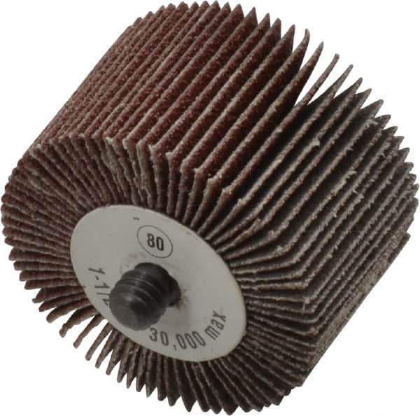 Camel Grinding Wheels - 1-1/2" Diam x 1" Face Width, Medium Aluminum Oxide Coated Mounted Flap Wheel - 1/4-20 Threaded Mount, 80 Grit, 30,000 Max RPM - Eagle Tool & Supply