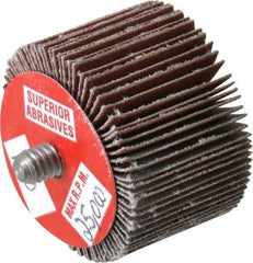 Superior Abrasives - 1-1/2" Diam x 1" Face Width, Very Fine Aluminum Oxide Coated Mounted Flap Wheel - 1/4-20 Threaded Mount, 180 Grit, 30,000 Max RPM - Eagle Tool & Supply