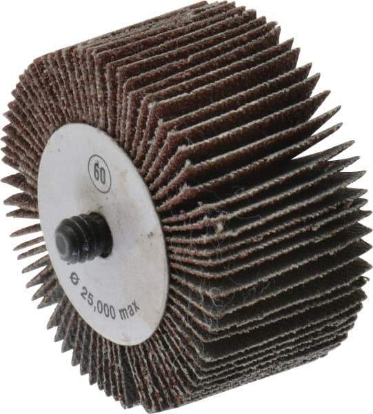 CGW Abrasives - 2" Diam x 1" Face Width, Medium Aluminum Oxide Coated Mounted Flap Wheel - 1/4-20 Threaded Mount, 60 Grit, 25,000 Max RPM - Eagle Tool & Supply