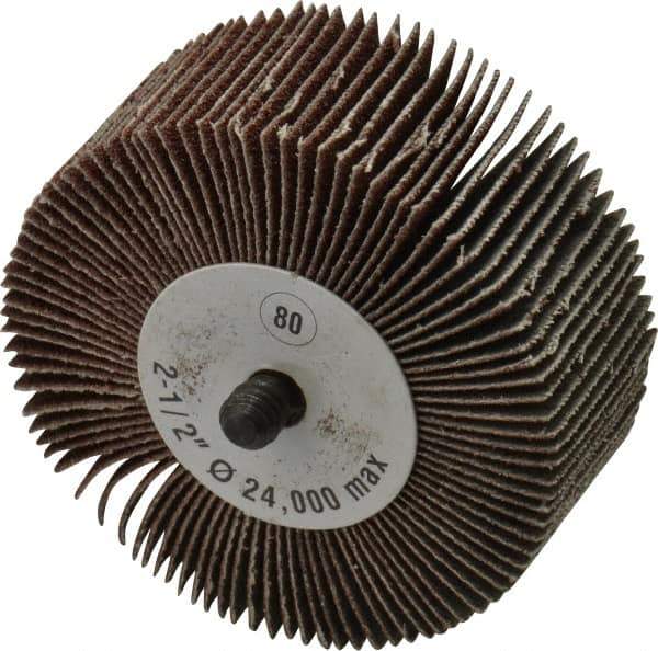CGW Abrasives - 2-1/2" Diam x 1" Face Width, Medium Aluminum Oxide Coated Mounted Flap Wheel - 1/4-20 Threaded Mount, 80 Grit, 25,000 Max RPM - Eagle Tool & Supply