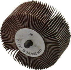 CGW Abrasives - 2-1/2" Diam x 1" Face Width, Medium Aluminum Oxide Coated Mounted Flap Wheel - 1/4-20 Threaded Mount, 80 Grit, 25,000 Max RPM - Eagle Tool & Supply
