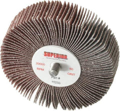 Superior Abrasives - 3" Diam x 3/4" Face Width, Medium Aluminum Oxide Coated Mounted Flap Wheel - 1/4-20 Threaded Mount, 80 Grit, 20,000 Max RPM - Eagle Tool & Supply