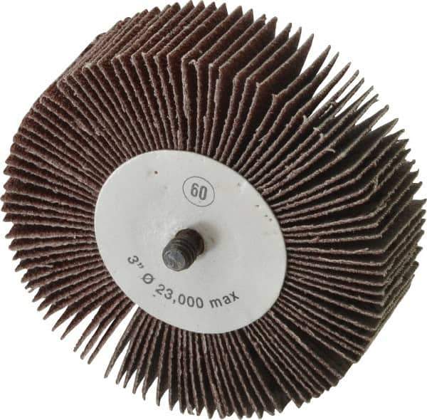 Camel Grinding Wheels - 3" Diam x 1" Face Width, Medium Aluminum Oxide Coated Mounted Flap Wheel - 1/4-20 Threaded Mount, 60 Grit, 20,000 Max RPM - Eagle Tool & Supply