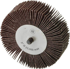 Camel Grinding Wheels - 3" Diam x 1" Face Width, Medium Aluminum Oxide Coated Mounted Flap Wheel - 1/4-20 Threaded Mount, 60 Grit, 20,000 Max RPM - Eagle Tool & Supply