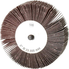 Camel Grinding Wheels - 3" Diam x 1" Face Width, Fine Aluminum Oxide Coated Mounted Flap Wheel - 1/4-20 Threaded Mount, 120 Grit, 20,000 Max RPM - Eagle Tool & Supply