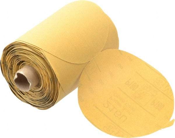 3M - 5" Diam, 180 Grit Aluminum Oxide Adhesive PSA Disc - Very Fine Grade, Gold, A Weighted Backing, Flexible, Use with Random Orbital Sanders - Eagle Tool & Supply