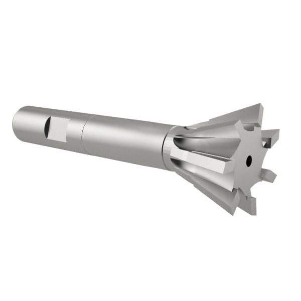 Interstate - 3/4" Diam x 5/16" Width of Cut, 60° Included Angle, High Speed Steel Dovetail Cutter - 3/8" Shank Diam, 2-1/8" Overall Length, Uncoated - Eagle Tool & Supply