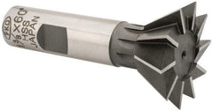 Interstate - 1-3/8" Diam x 9/16" Width of Cut, 60° Included Angle, High Speed Steel Dovetail Cutter - 5/8" Shank Diam, 2-7/8" Overall Length, Uncoated - Eagle Tool & Supply