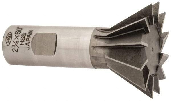 Interstate - 2-1/4" Diam x 1-1/16" Width of Cut, 60° Included Angle, High Speed Steel Dovetail Cutter - 1" Shank Diam, 3-3/4" Overall Length, Uncoated - Eagle Tool & Supply