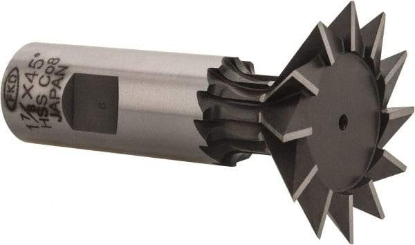 Interstate - 1-7/8" Diam x 13/16" Width of Cut, 45° Included Angle, Cobalt Dovetail Cutter - 7/8" Shank Diam, 2-7/16" Shank Length, 3-1/4" Overall Length - Eagle Tool & Supply