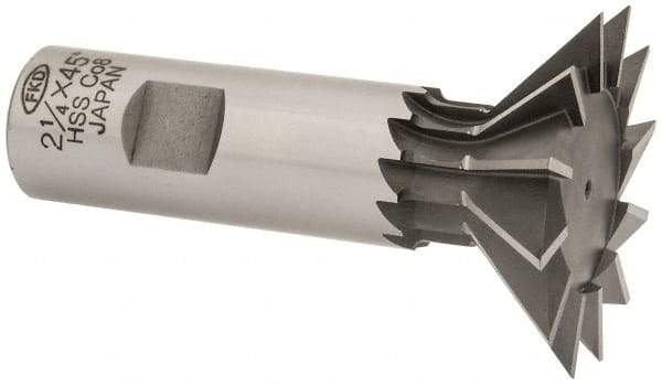 Interstate - 2-1/4" Diam x 1-1/16" Width of Cut, 45° Included Angle, Cobalt Dovetail Cutter - 1" Shank Diam, 2-11/16" Shank Length, 3-3/4" Overall Length - Eagle Tool & Supply