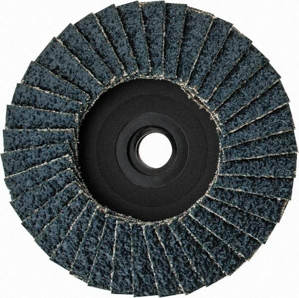 Weiler - 36 Grit, 3" Disc Diam, Type 29 Zirconia Alumina Flap Disc - 20,000 Max RPM, Plastic Backing, Quick Change Type S Attaching System, Coated - Eagle Tool & Supply