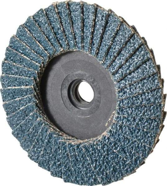 Weiler - 40 Grit, 3" Disc Diam, Type 29 Zirconia Alumina Flap Disc - 20,000 Max RPM, Plastic Backing, Quick Change Type S Attaching System, Coated - Eagle Tool & Supply