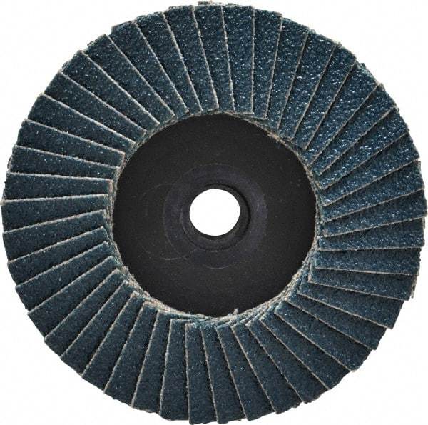 Weiler - 60 Grit, 3" Disc Diam, Type 29 Zirconia Alumina Flap Disc - 20,000 Max RPM, Plastic Backing, Quick Change Type S Attaching System, Coated - Eagle Tool & Supply