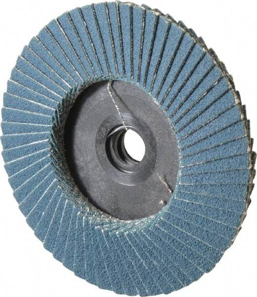 Weiler - 120 Grit, 3" Disc Diam, Type 29 Zirconia Alumina Flap Disc - 20,000 Max RPM, Plastic Backing, Quick Change Type S Attaching System, Coated - Eagle Tool & Supply