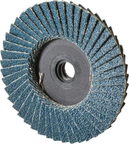 Weiler - 60 Grit, 3" Disc Diam, Type 27 Zirconia Alumina Flap Disc - 20,000 Max RPM, Plastic Backing, Quick Change Type S Attaching System, Coated - Eagle Tool & Supply