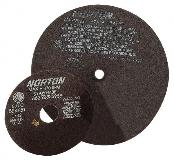 Norton - 12" 60 Grit Aluminum Oxide Cutoff Wheel - 1/16" Thick, 3" Arbor, 4,585 Max RPM - Eagle Tool & Supply