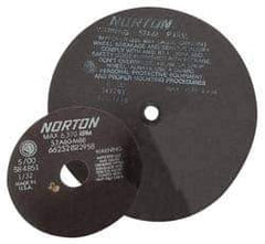 Norton - 10" Aluminum Oxide Cutoff Wheel - 0.063" Thick, 1-1/4" Arbor, 4,585 Max RPM, Use with Stationary Tools - Eagle Tool & Supply