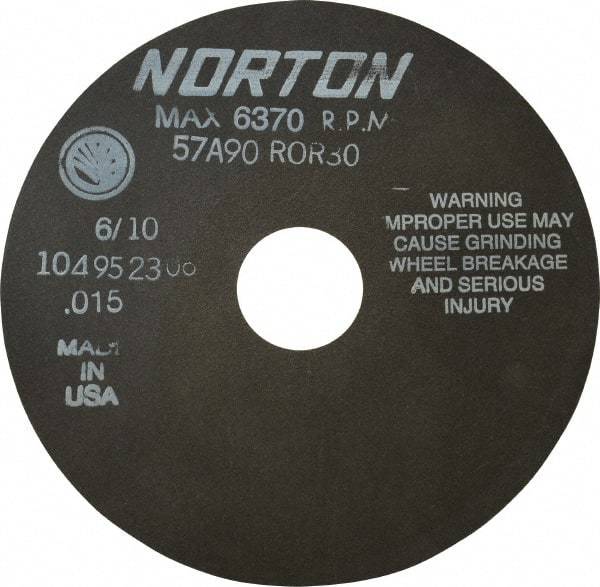 Norton - 6" 90 Grit Aluminum Oxide Cutoff Wheel - 0.015" Thick, 1-1/4" Arbor, 6,370 Max RPM, Use with Stationary Tools - Eagle Tool & Supply